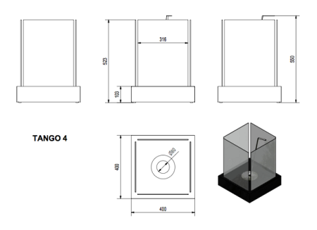 Биокамин Kratki TANGO 4, TUV черный по цене €194